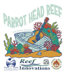 Colorful logo depicting a guitar, small dinghy, corral reef and salt shaker in sand